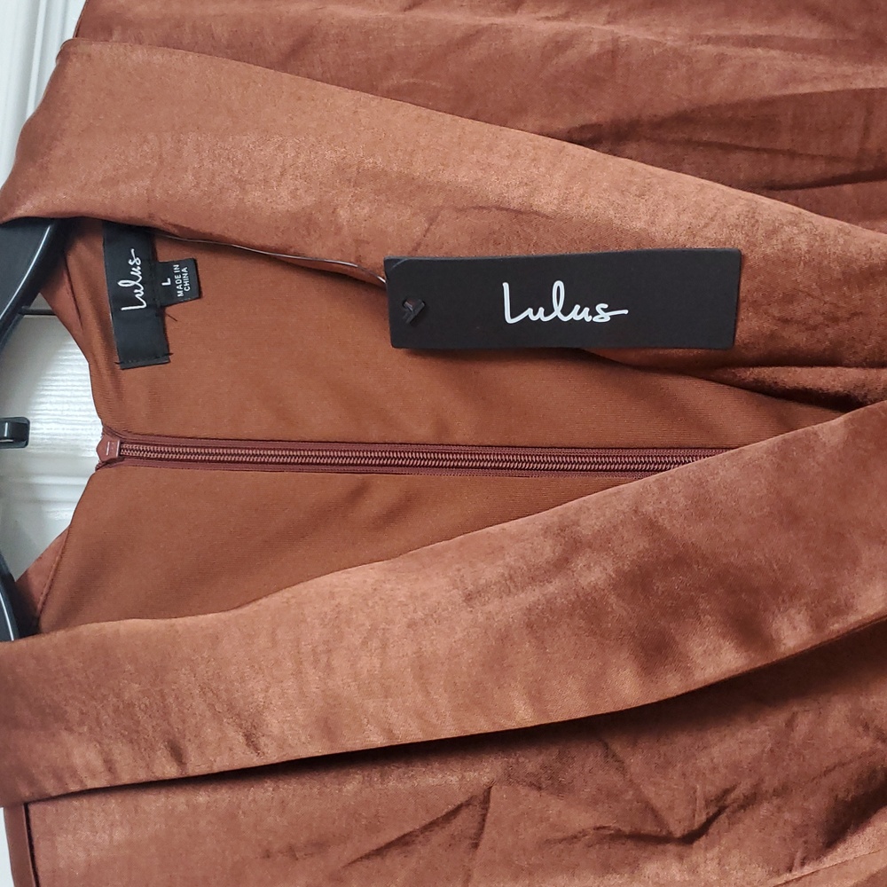 Lulus Satin Skort Romper/Bronze - Picture 8 of 16